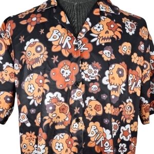 Birdy Men's Hawaiian Sugar Skull Skater Core Short Sleeve Button Down Size XL